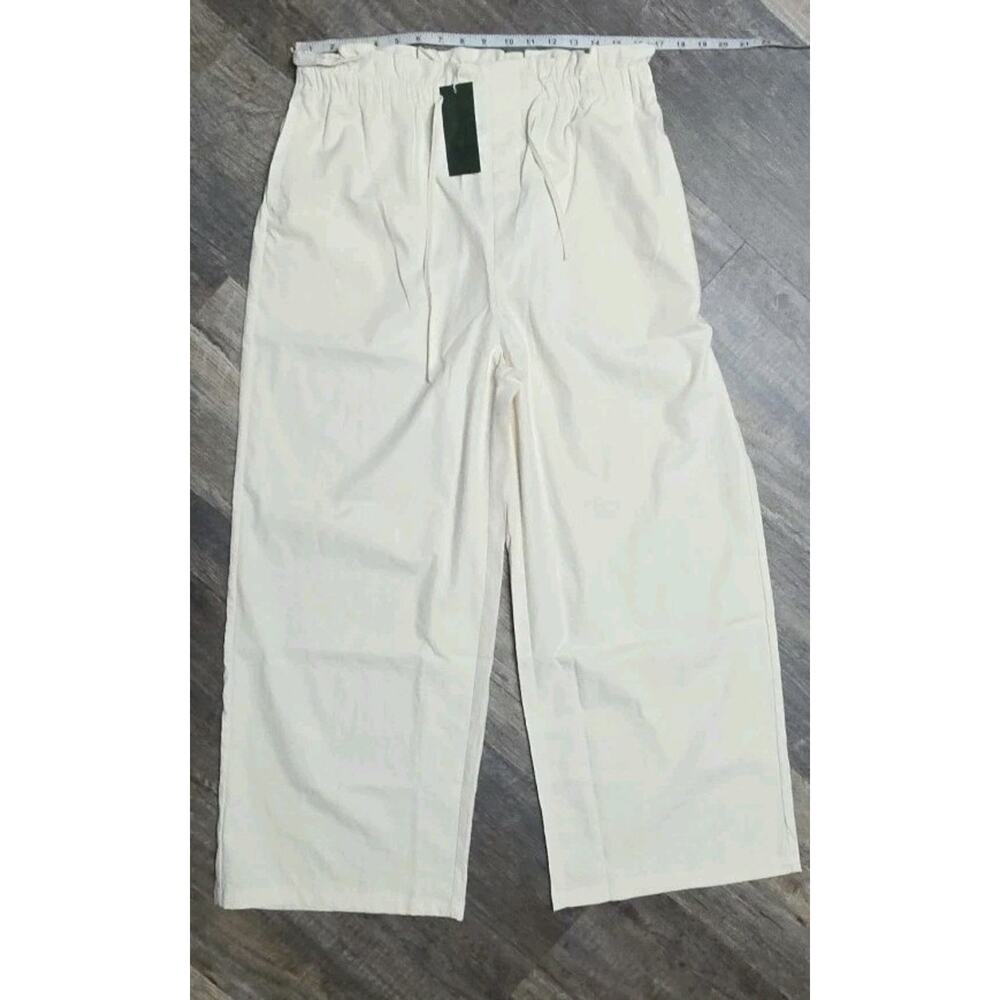 NWT Tugege Womens 2XL Cream Wide Leg Pants Elastic Waist Drawstring Boho Lounge